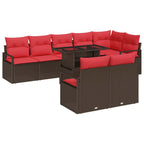 Gartensofa-set mit Speicher 9 pcs Braun und Rot Poly-Rattan