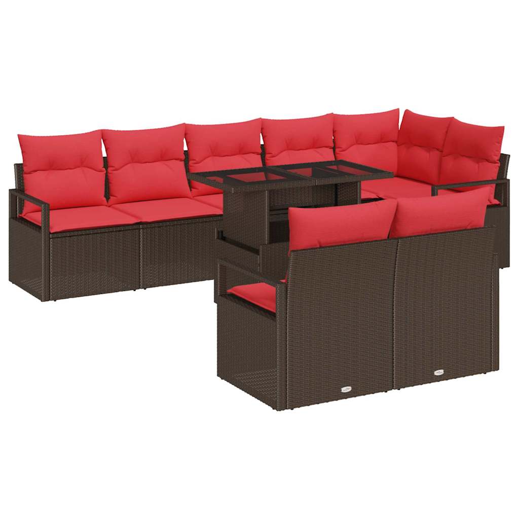 Gartensofa-set mit Speicher 9 pcs Braun und Rot Poly-Rattan