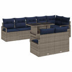 Garten-Sofa-Set 9 pcs Grau und Marineblau Poly-Rattan