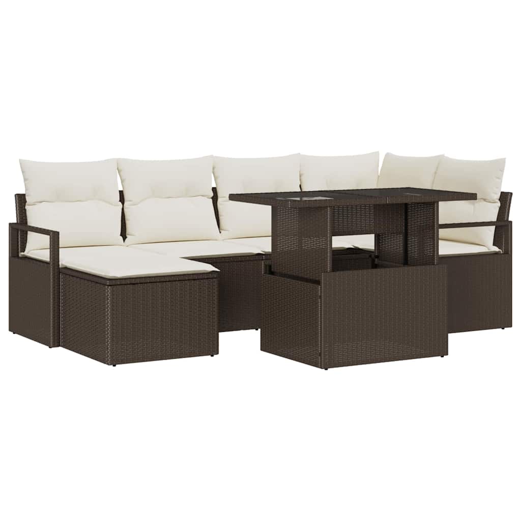 Garten-Sofa-Set mit Kissen 7 pcs Braun und Creme