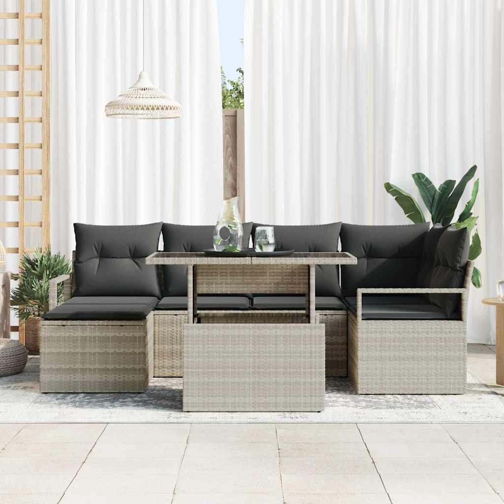 Garten-Sofa-Set mit Kissen 7 pcs Hellgrau
