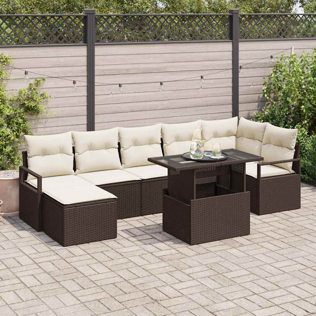 Garten-Sofa-Set mit Kissen 8 pcs Braun und Creme