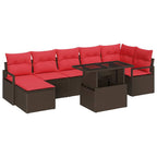 Garten-Sofa-Set mit Kissen 8 pcs Braun und Rot Poly-Rattan