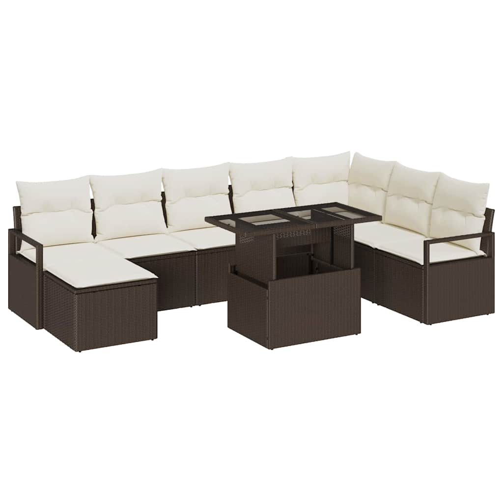 Garten-Sofa-Set mit Kissen 9 pcs Braun und Creme
