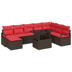 Garten-Sofa-Set mit Kissen 9 pcs Braun und Rot Poly-Rattan