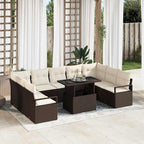 Garten-Sofa-Set mit Kissen 10 pcs Braun und Creme Poly-Rattan