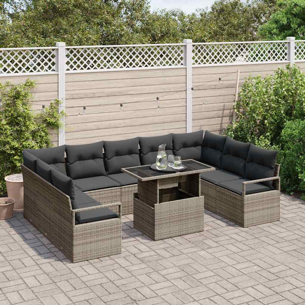 Garten-Sofa-Set mit Kissen 10 pcs Grau Poly-Rattan