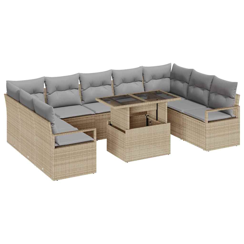 Garten-Sofa-Set 10 pcs Beige und Hellgrau Poly-Rattan