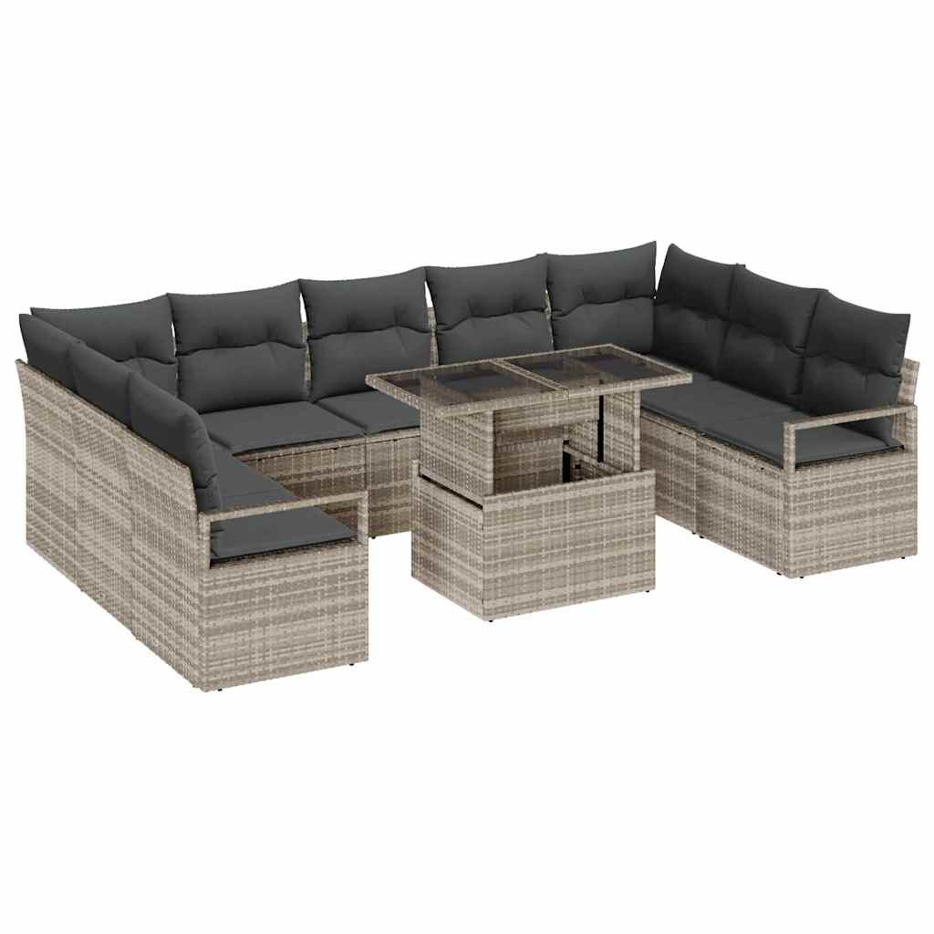 Garten-Sofa-Set mit Kissen 10 pcs Hellgrau Poly-Rattan