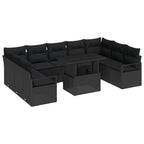 Garten-Sofa-Set mit Kissen 10 pcs Schwarz Poly-Rattan