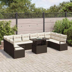 Garten-Sofa-Set mit Kissen 11 pcs Braun und Creme Poly-Rattan