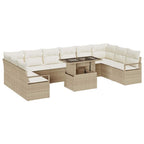 Garten-Sofa-Set mit Kissen 11 pcs Beige und Creme Poly-Rattan