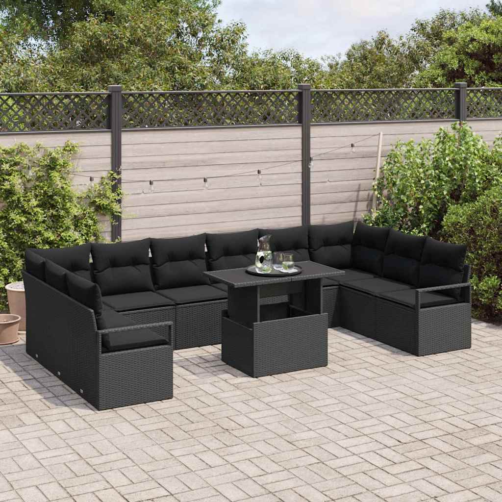 Garten-Sofa-Set mit Kissen 11 pcs Schwarz Poly-Rattan