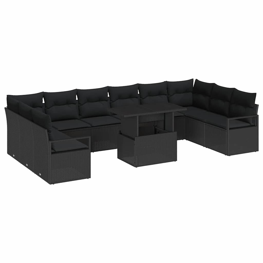 Garten-Sofa-Set mit Kissen 11 pcs Schwarz Poly-Rattan
