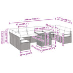 Garten-Sofa-Set mit Kissen 11 pcs Braun und Rot Poly-Rattan