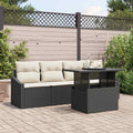 Garten-Sofa-Set mit Kissen 5 pcs Schwarz und Creme Poly-Rattan