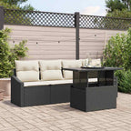 Garten-Sofa-Set mit Kissen 5 pcs Schwarz und Creme Poly-Rattan