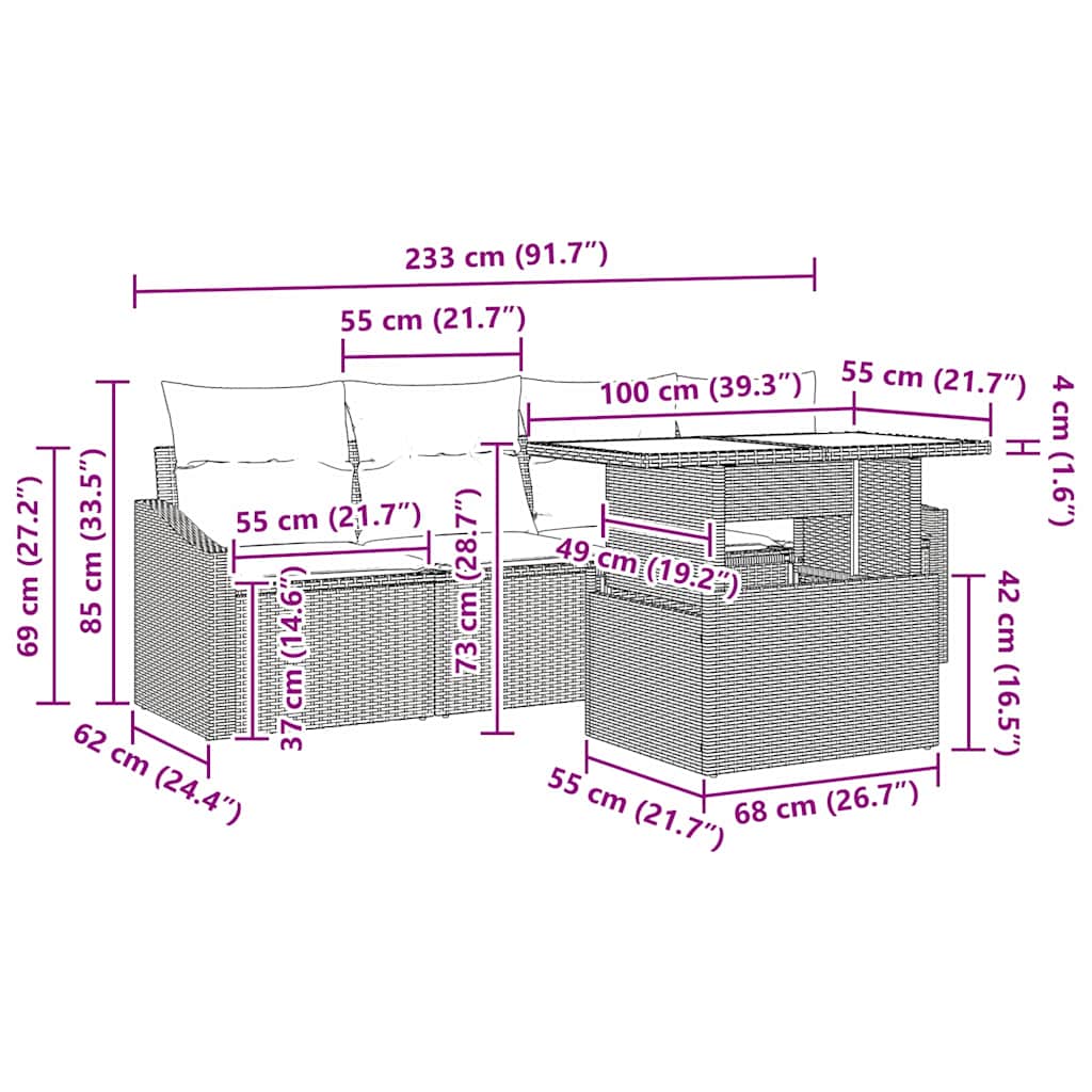 Garten-Sofa-Set mit Kissen 5 pcs Braun und Creme Poly-Rattan