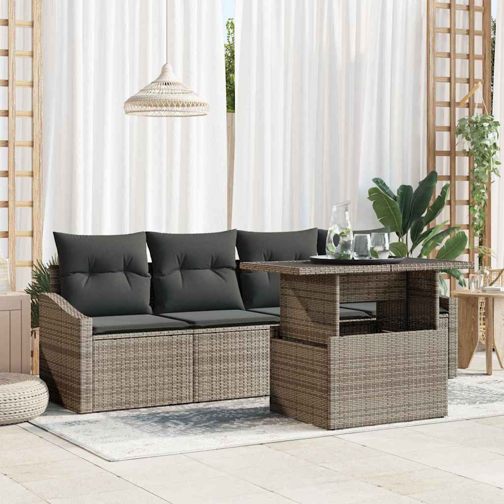 Garten-Sofa-Set mit Kissen 5 pcs Grau Poly-Rattan