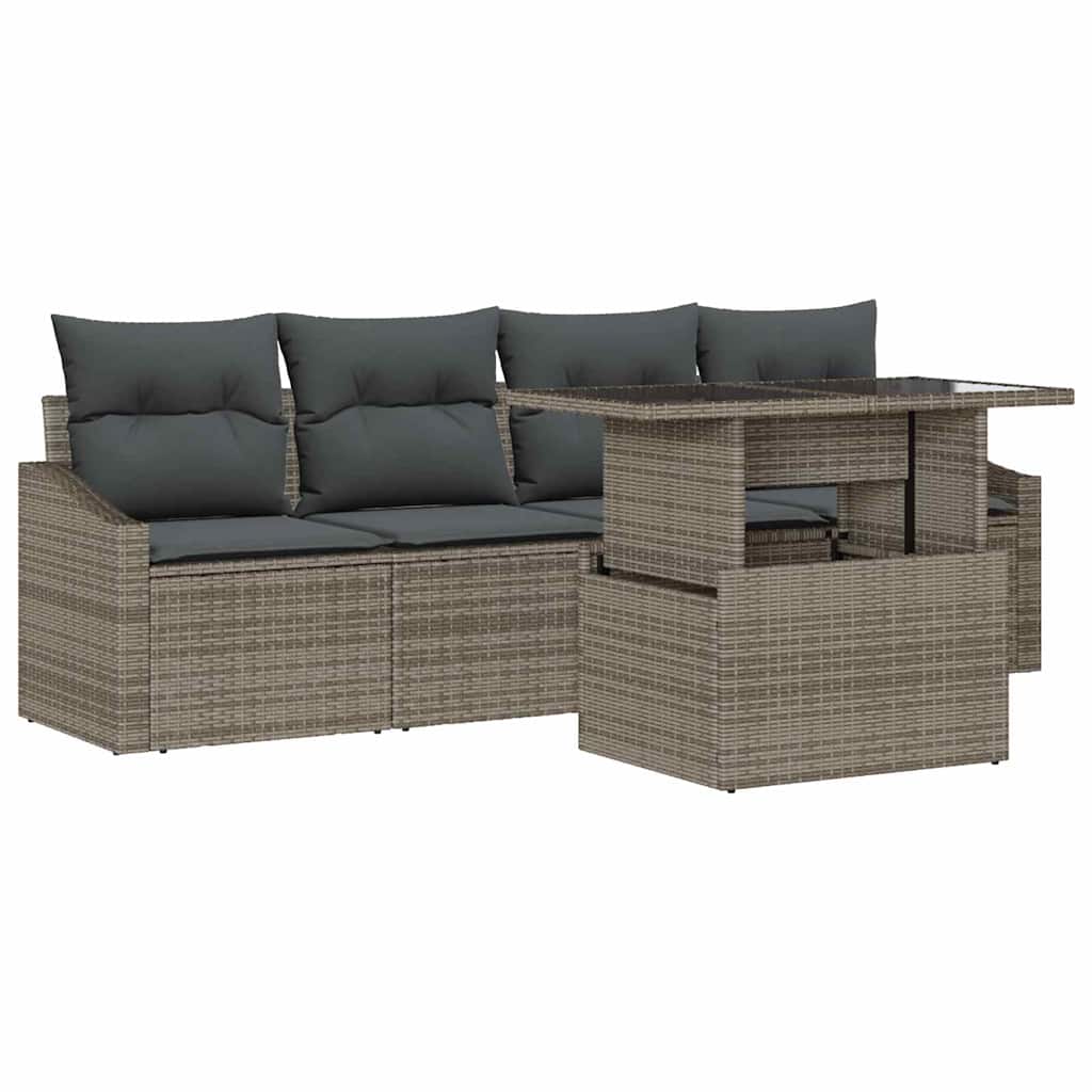 Garten-Sofa-Set mit Kissen 5 pcs Grau Poly-Rattan