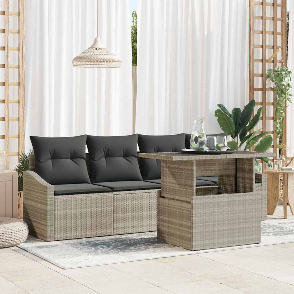 Garten-Sofa-Set mit Kissen 5 pcs Hellgrau Poly-Rattan