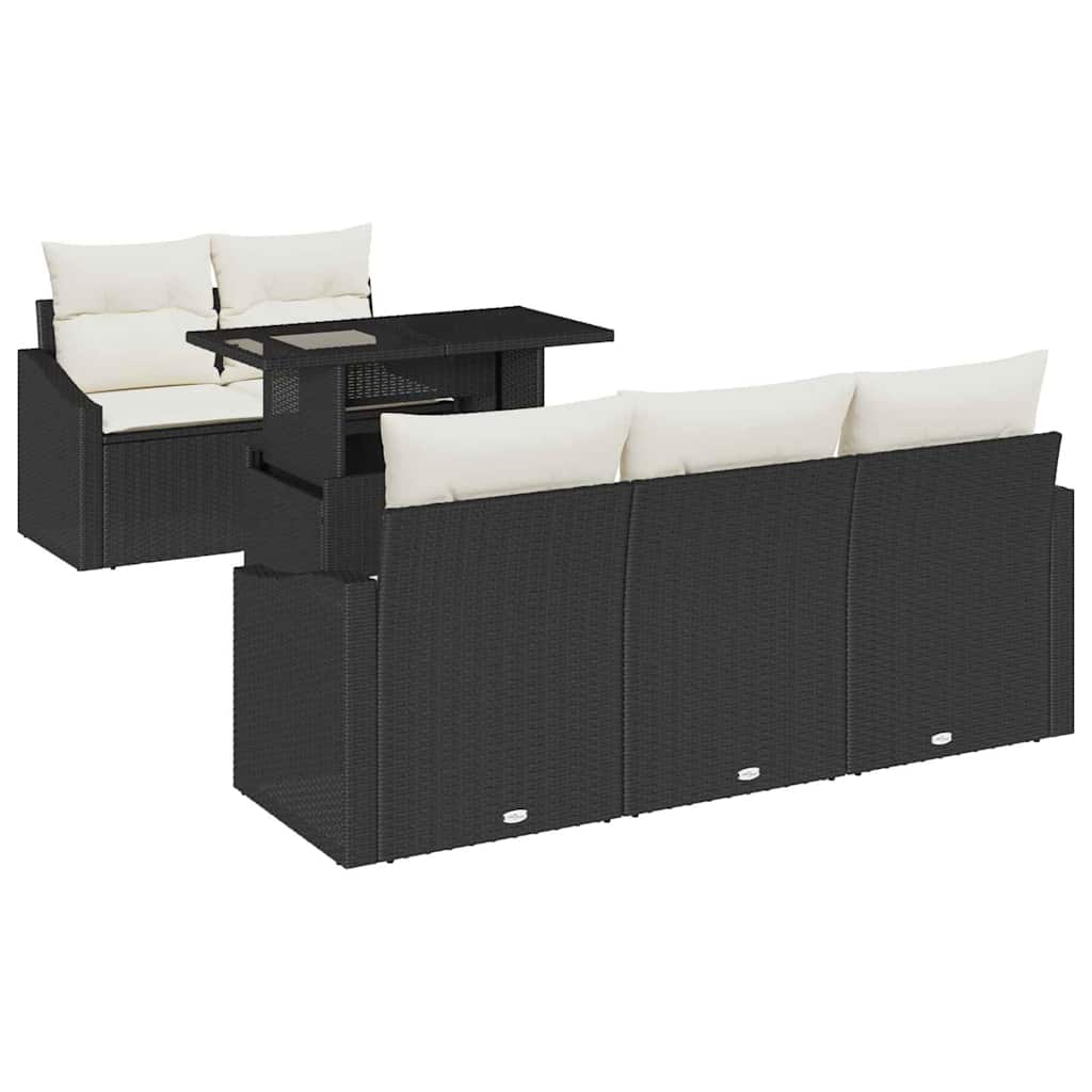 Garten-Sofa-Set mit Kissen 6 pcs Schwarz und Creme Poly-Rattan