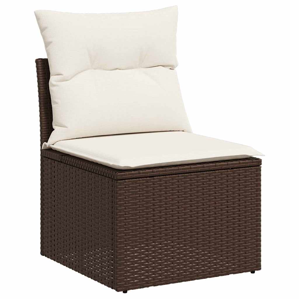 Garten-Sofa-Set mit Kissen 6 pcs Braun und Creme Poly-Rattan