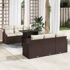 Garten-Sofa-Set mit Kissen 7 pcs Braun und Creme Poly-Rattan