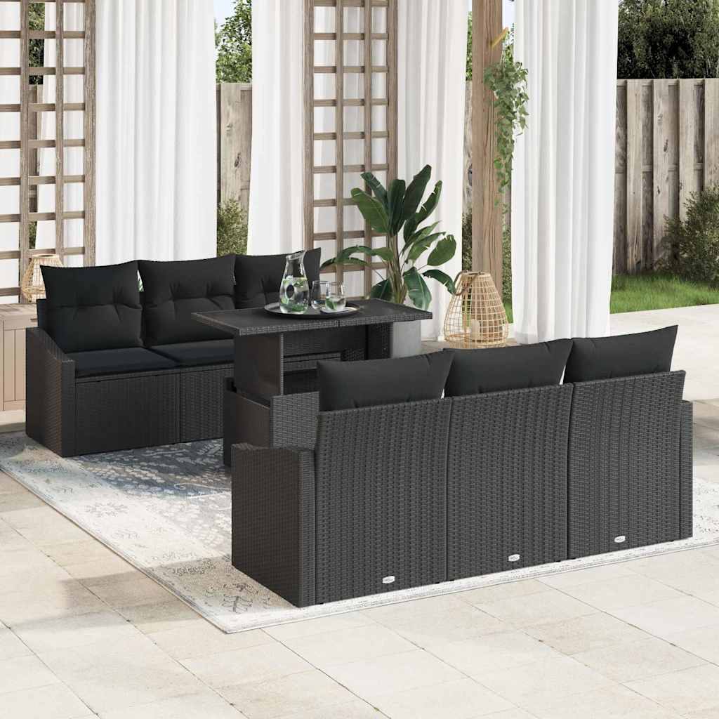 Gartensofa-set mit Speicher 7 pcs Schwarz Poly-Rattan