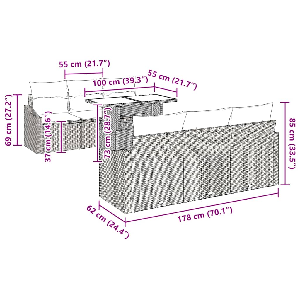 Gartensofa-set mit Speicher 7 pcs Schwarz Poly-Rattan