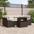 Garten-Sofa-Set mit Kissen 7 pcs Braun und Creme Poly-Rattan
