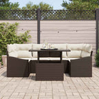 Garten-Sofa-Set mit Kissen 7 pcs Braun und Creme Poly-Rattan