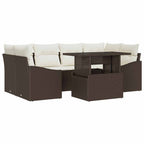 Garten-Sofa-Set mit Kissen 7 pcs Braun und Creme Poly-Rattan
