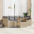 Garten-Sofa-Set mit Kissen 7 pcs Beige und Hellgrau Poly-Rattan