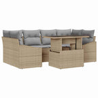 Garten-Sofa-Set mit Kissen 7 pcs Beige und Hellgrau Poly-Rattan