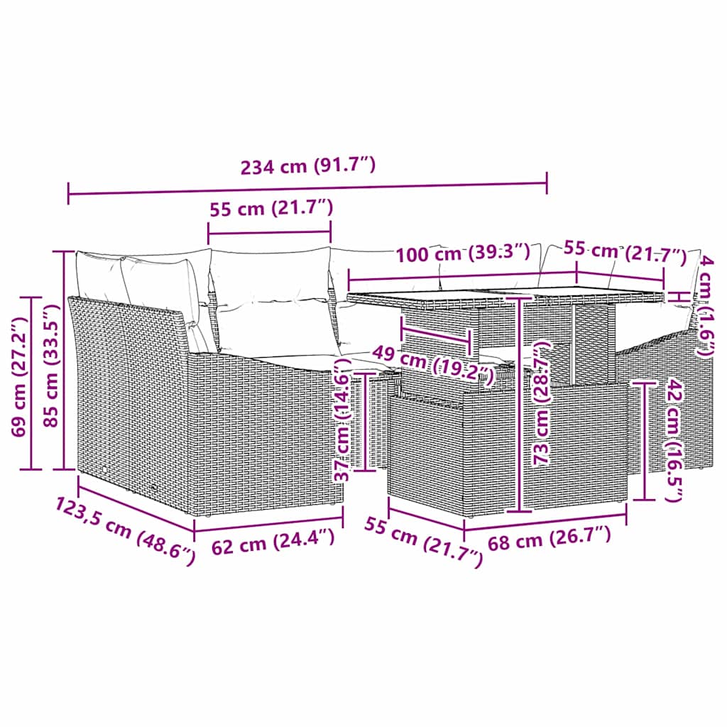Gartensofa-set mit Speicher 7 pcs Hellgrau Poly-Rattan