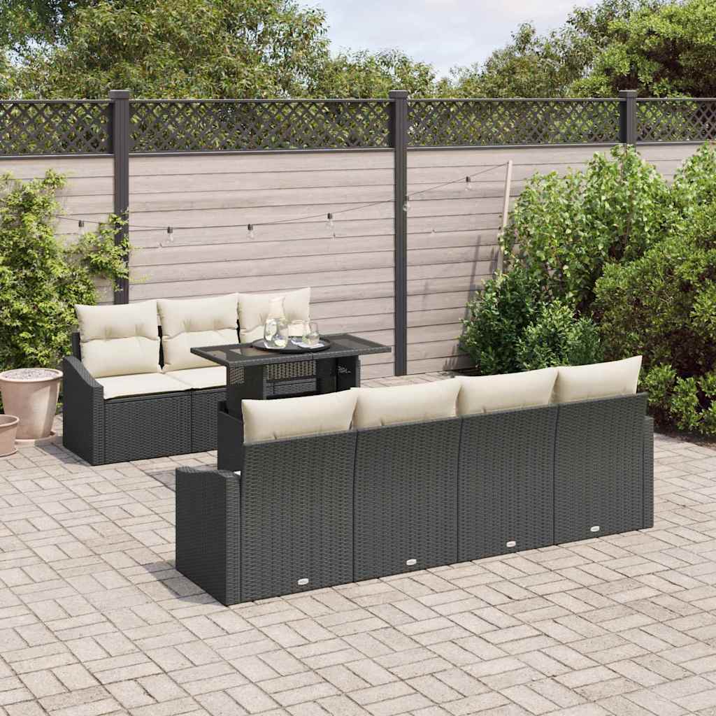 Gartensofa-set mit Kissen 8 pcs Schwarz und Creme Poly-Rattan