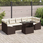Garten-Sofa-Set mit Kissen 8 pcs Braun und Creme Poly-Rattan