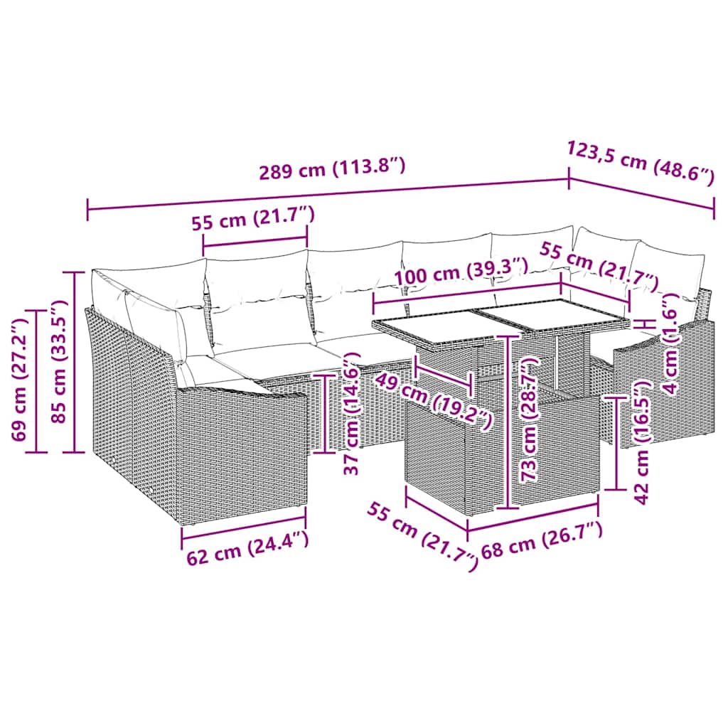 Garten-Sofa-Set mit Kissen 8 pcs Braun und Creme Poly-Rattan