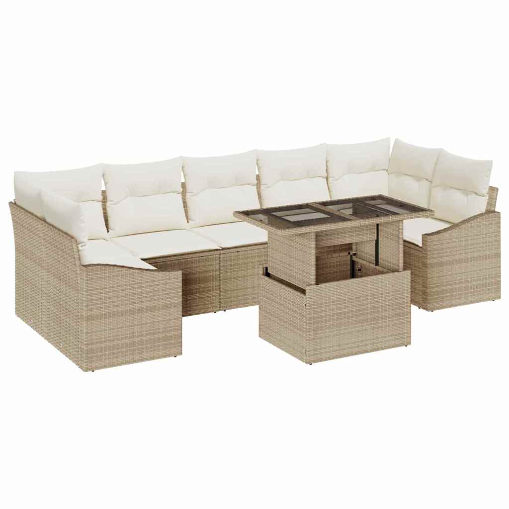 Garten-Sofa-Set mit Kissen 8 pcs Beige und Creme Poly-Rattan