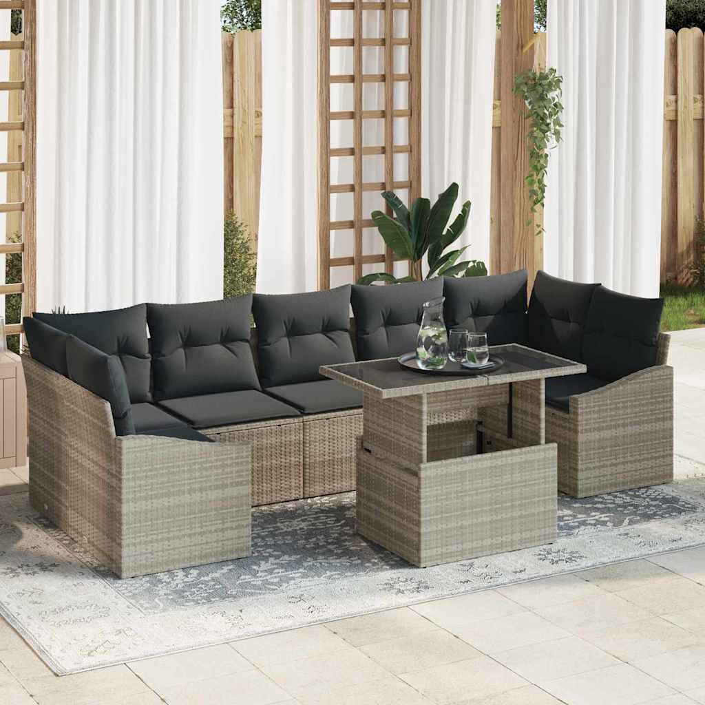 Garten-Sofa-Set mit Kissen 8 pcs Hellgrau Poly-Rattan