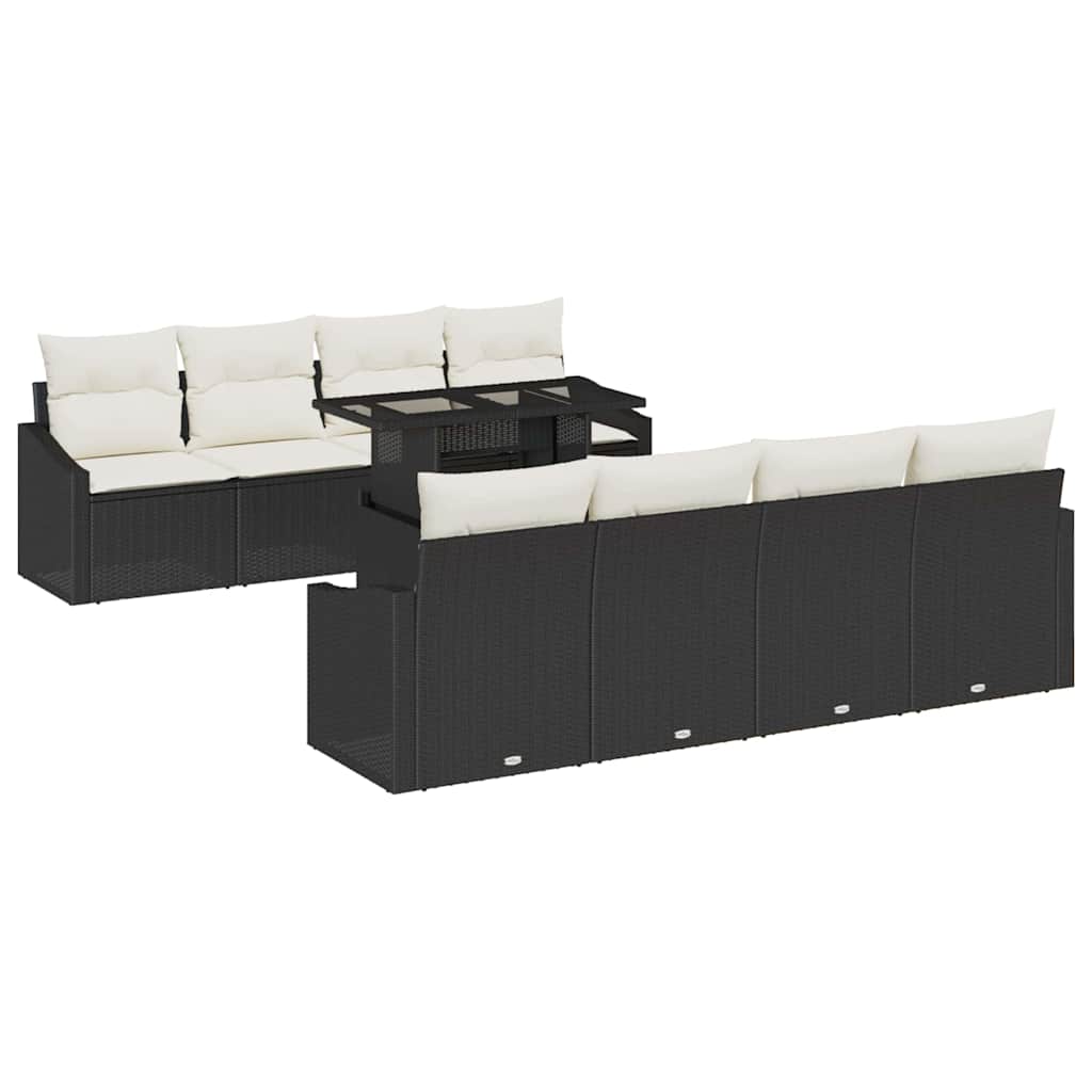 Garten-Sofa-Set mit Kissen 7 pcs Schwarz und Creme Poly-Rattan