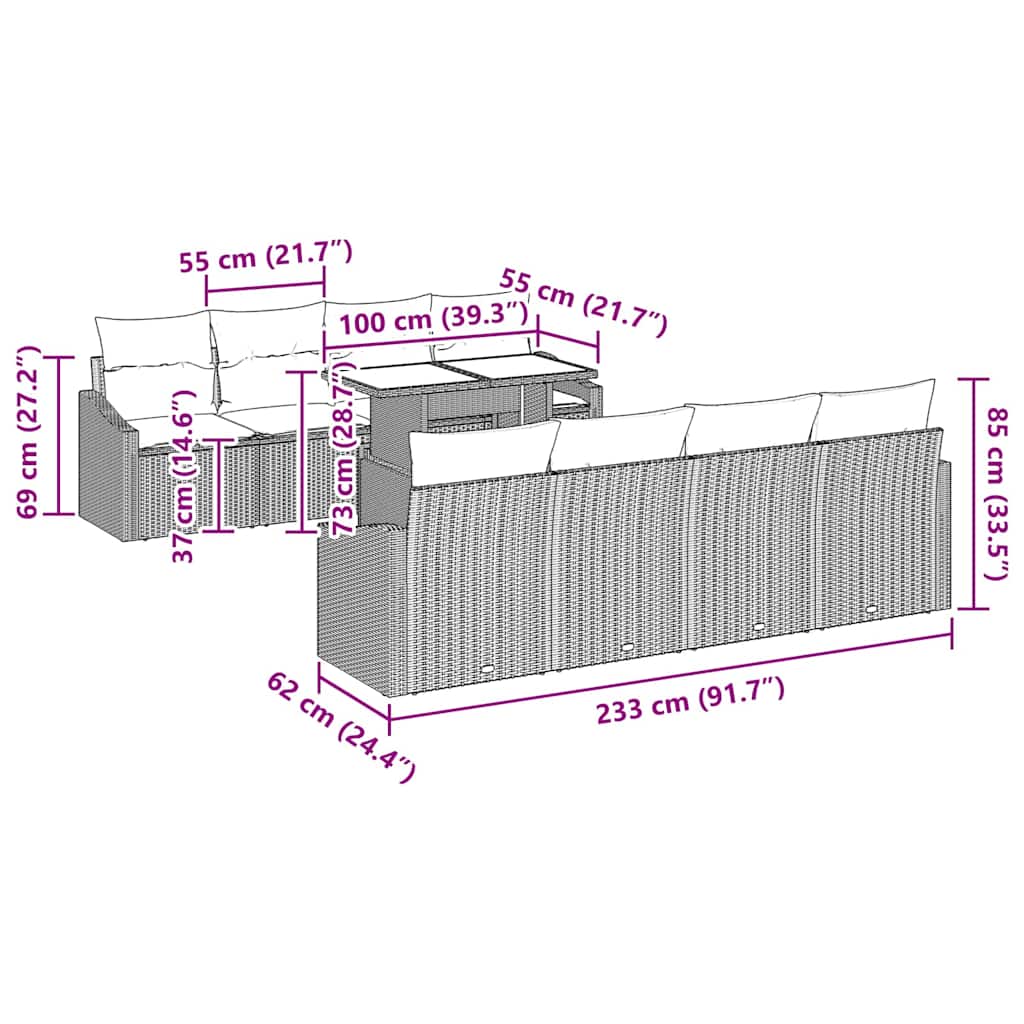 Gartensofa-set mit Kissen 7 pcs Braun und Creme Poly-Rattan