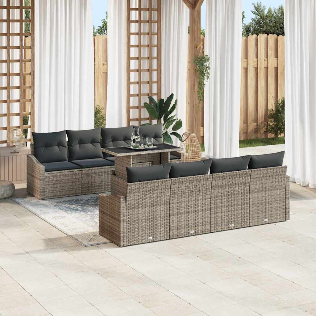 Gartensofa-set mit Kissen 7 pcs Grau Poly-Rattan