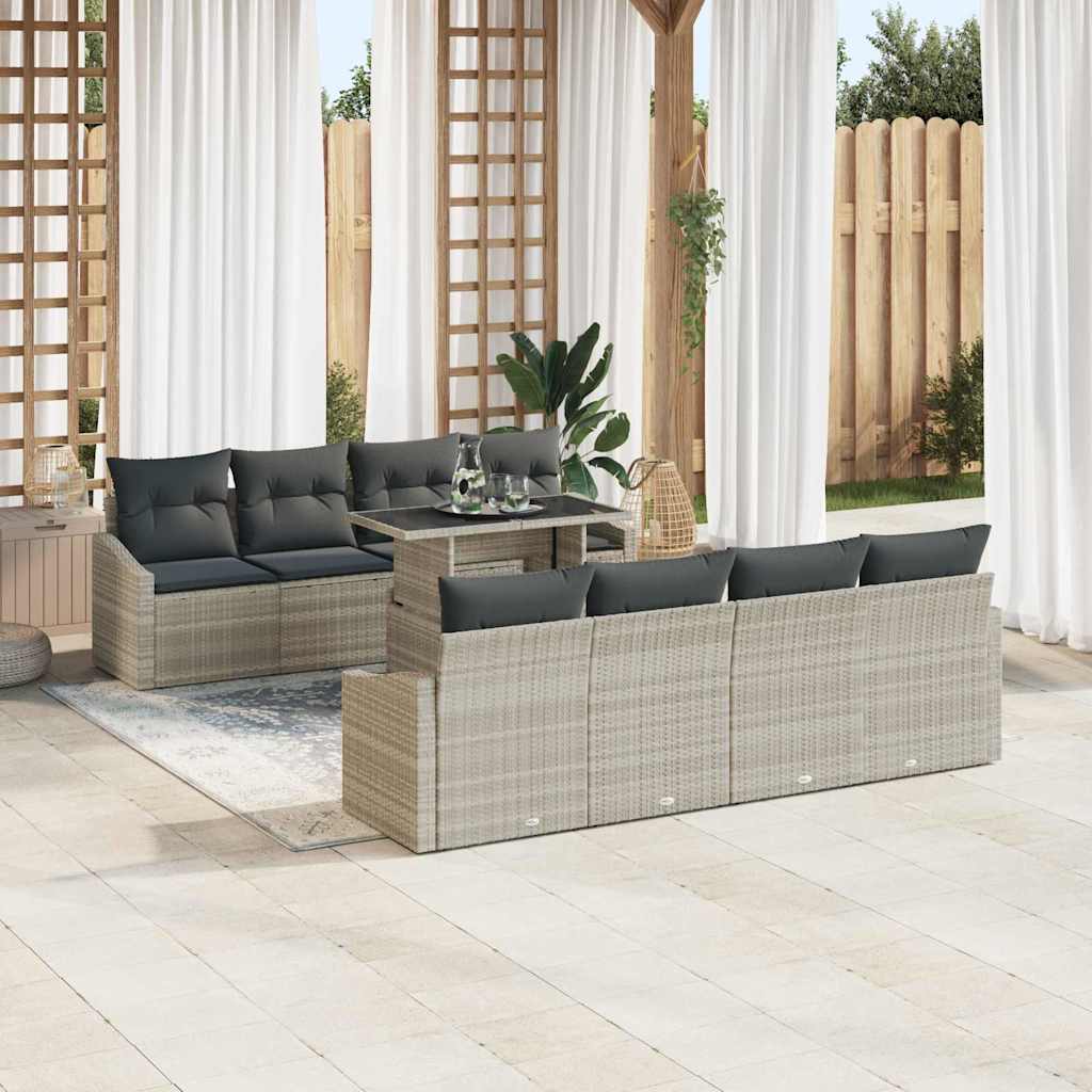 Garten-Sofa-Set mit Kissen 7 pcs Hellgrau Poly-Rattan