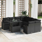 Gartensofa-set mit Kissen 9 pcs Schwarz Poly-Rattan