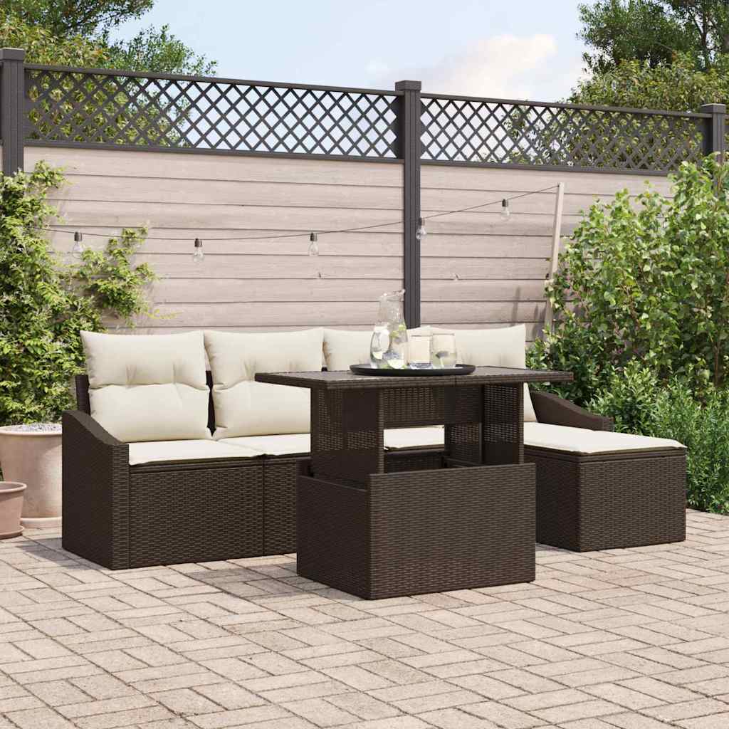 Garten-Sofa-Set mit Kissen 6 pcs Braun und Creme