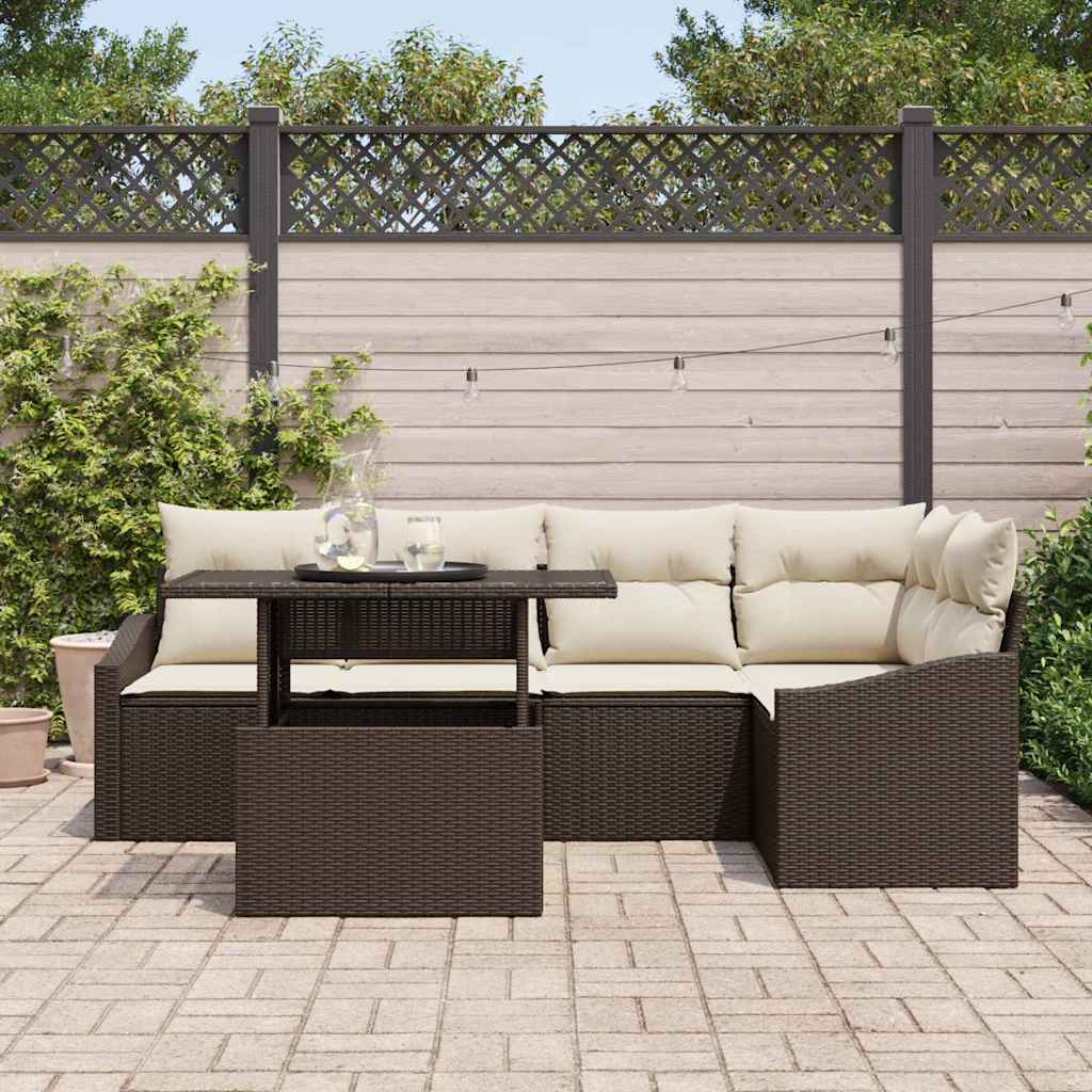 Garten-Sofa-Set mit Kissen mit Speicher 6 pcs Braun und Creme