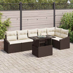 Gartensofa-set mit Kissen 7 pcs Braun und Creme Poly-Rattan
