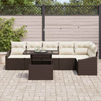 Gartensofa-set mit Kissen 7 pcs Braun und Creme Poly-Rattan